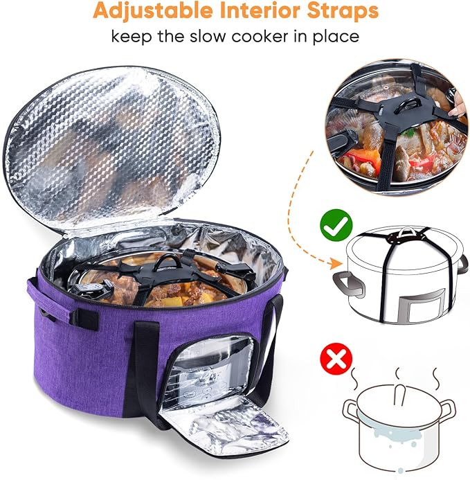 Double-Layer Slow Cooker Carrying Bag for 6-8 Quart CrockPot and Hamlton Beach, Travel Bag With Lid Fastener, Portable Carrier Case With See-Through Window