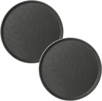 CURTA 2-Pack Restaurant Grade Non-Slip Tray, NSF, 14 Inch, Plastic Rubber Lined Round Serving Tray, Black