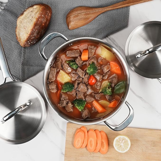 Saucepan Set with Lids,3-Ply Stainless Steel Cookware 1.5QT,3QT and 5QT,Professional Grade Cookware,Induction Compatible