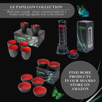 MIAMIO - Set of 6 Stoneware Coffee Mugs 12 Ounce/Cup Set - Le Papillon Collection (Black-Red)
