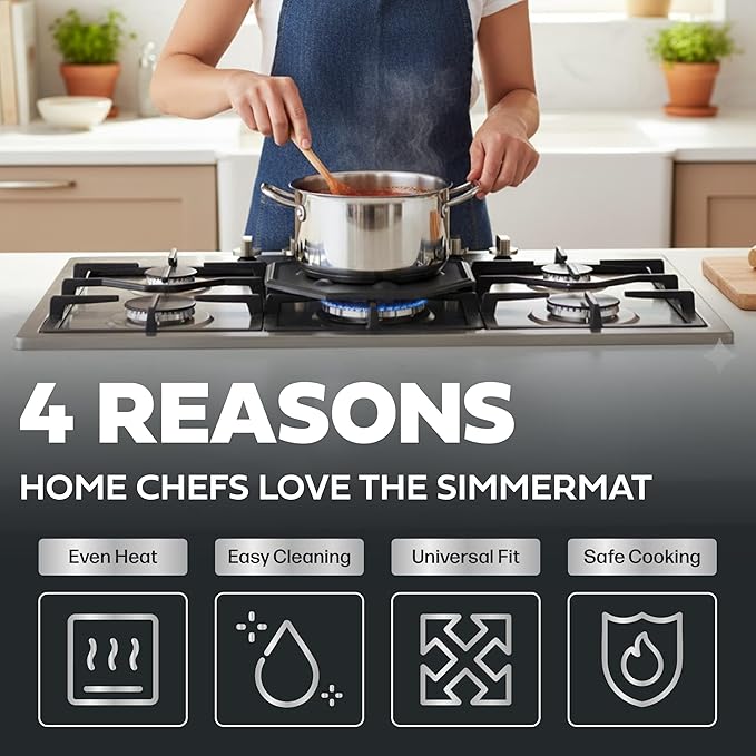 SimmerMat Heat Diffuser - Flame Diffuser Stove Cover Ring - Fire Diffuser for Any Type of Electric or Gas Stove - Dishwasher Safe Stove Top Cover - Steel Plates for Simmering and Slow Cooking - 1 Pack