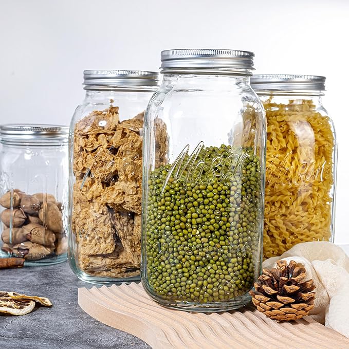 WELLIFE 3 Pack 64oz Wide Mouth Mason Jars,Half Gallon Mason Jar for Pickling, Canning, Fermenting and Food Storage, Microwave & Dishwasher Safe