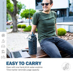 MUKOKO Half Gallon/64 oz Glass Water Bottles with Straw and Lid,Motivational Water Jug with Time Marker Reminder and Silicone Sleeve,100% Leakproof BPA Free Fitness Sports Large Bottle-Blue