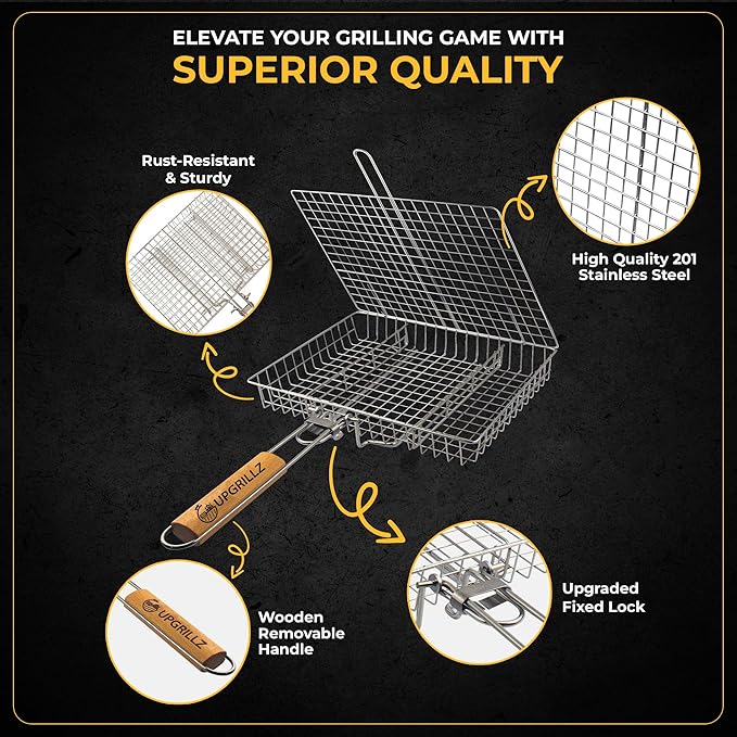 Fish Grill Baskets for Outdoor Grill Vegetables, Fish Grilling rack for Grill, BBQ Grilling Basket, Stainless steel Grill Basket for Veggies, shrimp