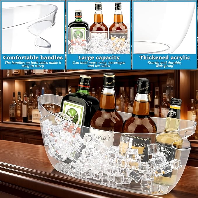 2Pcs Clear Ice Buckets for Parties, 5.5L Acrylic Champagne Bucket with Scoop, Mimosa Bar Supplies, Plastic Tub for Drinks, Cocktail Bar, Wine, Beer, Soda,Beverage,Cooler