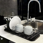 SunnyPoint 304 Stainless Steel NeverRust Compact Dish Drying Rack with Utensil Holder & Removable Drain Tray, Rustproof Small Dish Rack for Kitchen Countertop or Over Sink – Black