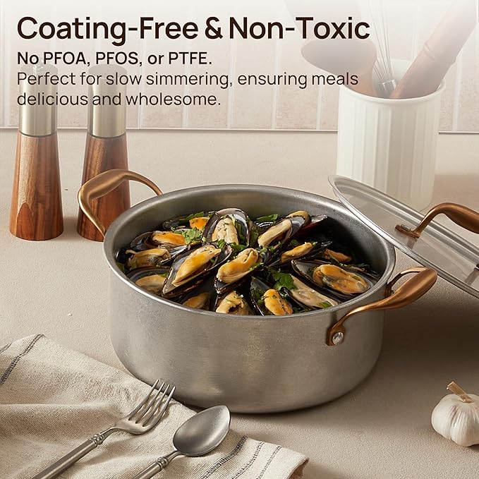 KOKHUB Pots and Pans Set 8 Pcs, Vintage Stainless Steel Cookware Set Non-Toxic, PFOA/PFOS/PTFE Free, Kitchen Cooking Set with Frying Pans, Saucepans, Oven & Dishwasher Safe, Induction Compatible