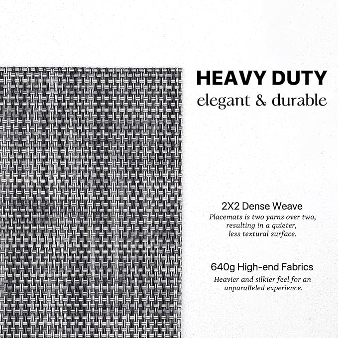 LEXMORE Placemats Set of 6 Vinyl/Plastic Woven Place Mats for Kitchen Table Indoor/Outdoor Washable Placemat Wipeable Dining Table Mats(Dark Gray)