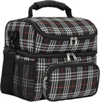 FlowFly Double Layer Cooler Insulated Lunch Bag Adult Lunch Box Large Tote Bag for Men, Women, With Adjustable Strap,Front Pocket and Dual Large Mesh Side Pockets