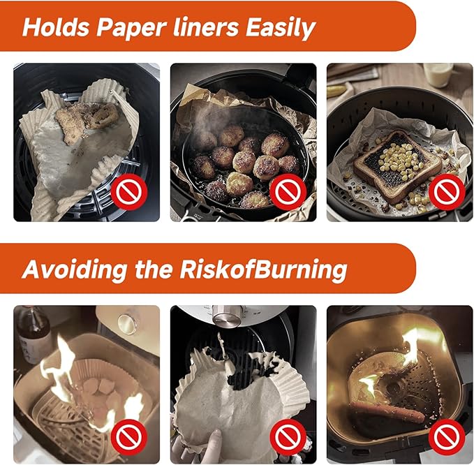 Air Fryer Magnet Silicone Buckle for Holding Down Air Fryer Parchment Paper, Lock Disposable Liners Safely & Prevent Paper to Burn,Orange,2 Set
