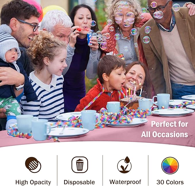 Exquisite Party Solids 12-Pack Premium Plastic Tablecloth 54in. x 108in. Rectangle Table Cover - Pink