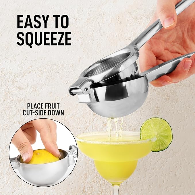 Zulay Extra Large Lemon Squeezer Stainless Steel - Easy Squeeze Heavy Duty Lemon Juicer Hand Press - Ergonomic Citrus Squeezer & Fruit Juicer for Small Oranges, Lemons, & Limes