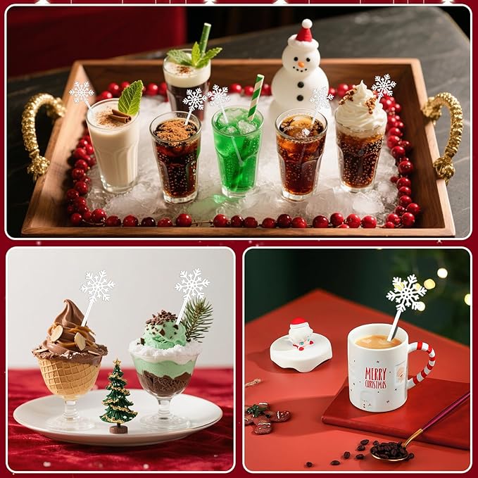 36 Pcs Christmas Drink Stirrers,Snowflake Cocktail Stirrers Plastic Swizzle Sticks Reusable Coffee Stirrer Stir Sticks for Winter Holiday Party Coffee Tea Hot Cocoa Bar Supplies Decoration