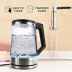 Aiwa 2 Liter Electric Water Kettle, 8.4 Cups Fast Hot Water Boiler, Glass Tea Kettle, with Blue LED Interior, Cordless Serving, Auto-Shutoff & Boil-Dry Protection, Black