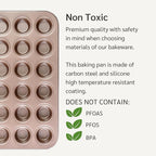 Non Toxic Nonstick 24 Cup Mini Muffin Pan | PFOA BPA free Nontoxic Mini Cupcake Tin | Best Non Stick Muffin Pans | Carbon Steel Small Muffin tins | Cupcakes Bakeware Mold