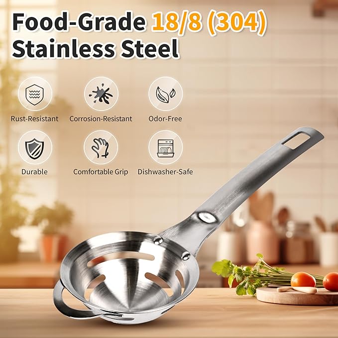 Stainless Steel Egg Yolk White Separator for Raw Eggs,6-Hole Design, Quick Egg Yolk & White Separation, Kitchen Tool for Cooking & Baking