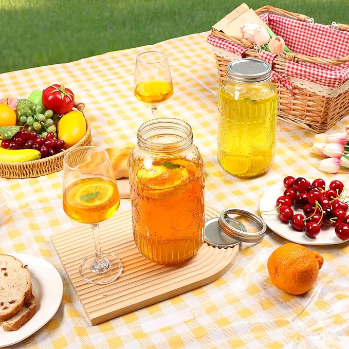 Wide Mouth Mason Jars 64 oz, 3 Pack Large Half Gallon Mason Jars with Airtight Lids and Bands, Clear Glass Canning Jars for Preserving, Pickling, Fermenting, Meal Prep & DIY Crafts (Sunflower)