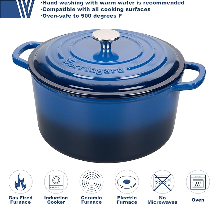 Enameled Cast Iron Dutch Oven Pot with Lid, for Sourdough Bread Baking, Round Dutch Ovens, 4.5 Quart, Blue