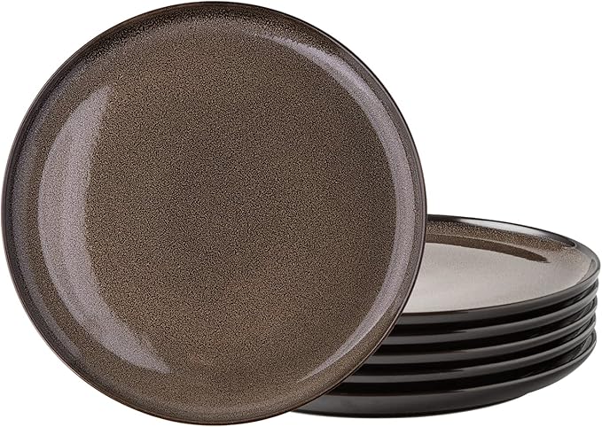 LERATIO Ceramic Plates Set of 6, 8.5 Inch Reactive Glaze Light Weight Porcelain Salad Plates,Modern Shape Dinnerware Dishes Set for Microwave&Dishwasher &Oven Safe,Scratch Resistant-Chestnut