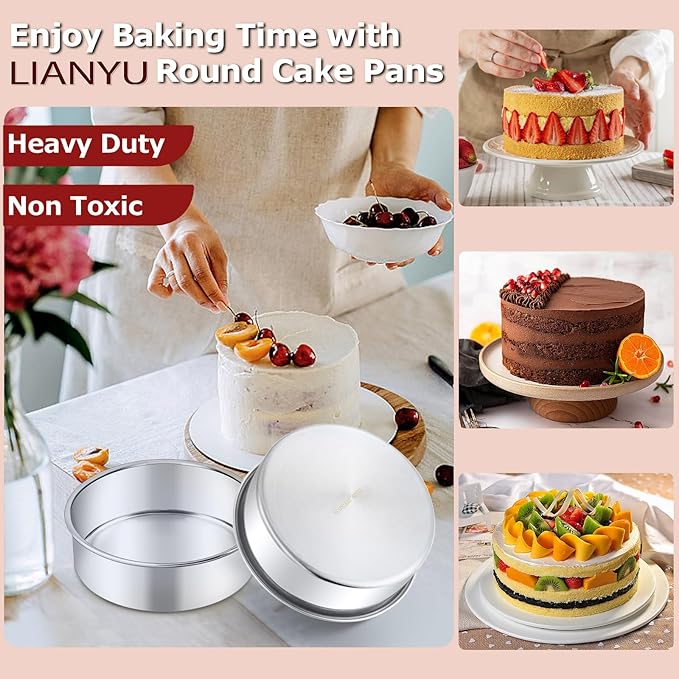 LIANYU 6 Inch Cake Pans Set of 6, Round Layer Cake Tins for Baking, Stainless Steel Round Baking Pan, Bakeware for Oven & Dishwasher, Non Toxic & Heavy Duty