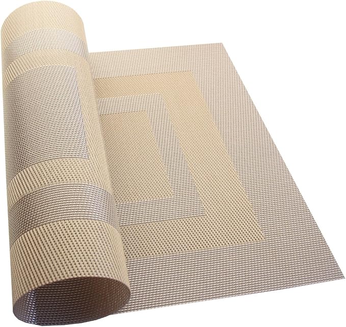 PIGCHCY Placemats Set of 6,Washable Woven Vinyl Kitchen Table Mats Non Slip Durable Placemats,Heat Resistant Placemats for Dining Table (Champagne)