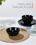 20 OZ Max Black Opal Glass Cereal Bowl Set of 6, Thin Light & Durable 6 inch Dishwasher & Microwave Safe Round Geometric Faceted Bowls for Kitchen, Salad, Soup and Rice