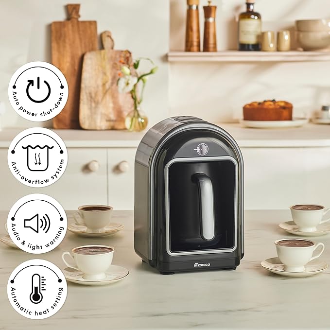 KARACA Hatır Turkish Coffee Maker, 5 Cups Electric Turkish Coffee Machine with Ember Mode, Automatic Temperature Control, Overflow Protection, Audible & Visual Alerts, Galaxy Grey