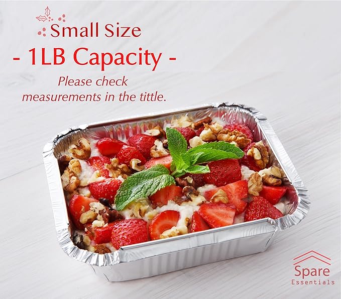 Spare Essentials 55 Pack - Small Foil Pans with Lids - To Go Food Containers with Lids 1lb Mini Aluminum Pans Freezer Safe Foil Take out Trays Heat proof Aluminum Meal Prep Containers 5.5x4.5x1.9 in