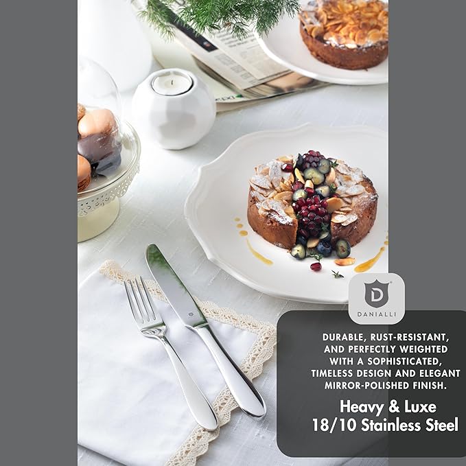 Modern Silverware Set, 18/10 Stainless Steel Flatware, Mirror Finish, Dishwasher Safe, Elegant Cutlery for Home and Dining, Built to Last (40-Piece, Razzoli)