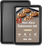 Diamond Bottom Cookie Sheet Set of 2, Nonstick Gray Carbon Steel Baking Pans for Crisp Baking, Space-Saving Stackable Trays, PFOA, PFOS, PTFE Free, Oven Safe Up to 450°F, Small & Medium Pans