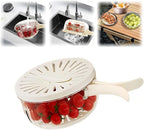 2 in 1 Draining and Preservation Basket,1QT(1000ML) Multipurpose Drain Basket with Lid & Foldable Handle,Fruit Strainer Container for Fridge Freshness,Outdoor Picnics