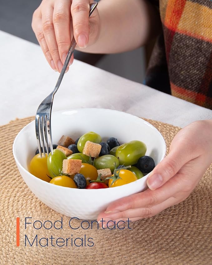 20 OZ Max White Opal Glass Cereal Bowl Set of 6, Thin Light & Durable 6 inch Dishwasher & Microwave Safe Round Geometric Faceted Bowls for Kitchen, Salad, Soup and Rice