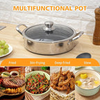 Stainless Steel 7QT Saute Pan 14 Inch Deep Frying Pan with Lid Nonstick,Hybird Induction Cooking Pan,PFOA Free Cookware,Large Skillets