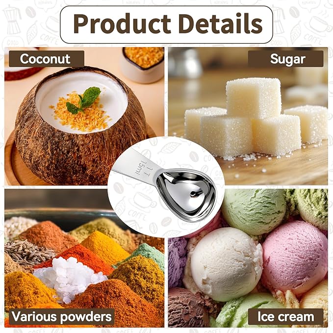 3PCS Tablespoon Measuring Spoon Stainless Steel, Metal Coffee Measuring Spoon Coffee Bean Scoop Short Handle Tablespoon Scoop for Powder Milk Tea Sugar Juice Olive Oil Kitchen Gifts, 15 ml Silver