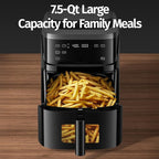 Steam Air Fryer, Non Toxic,12-IN-1 Large Air Fryers with Superior Airflow, Self-cleaning Smart Digital Fryer, Air Fry, Roast, Reheat, Dehydrate, Air Crisp Technology with 420F for Hot,7.5 QT