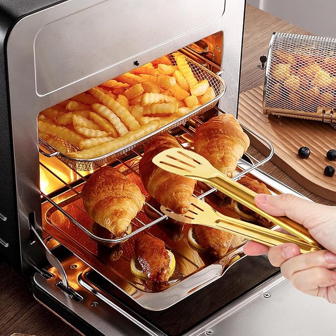 JCREN Serving Tongs - 6 Pack Stainless Steel Buffet Tongs, Gold, 7 Inch