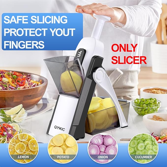 Safe Mandoline Slicer, Potato Clips Slicer,Thickness Adjustable 1-8mm Vegetables Fruits Food Cutter for Cucumber Carrot Lemon (Only Slicer Gray)