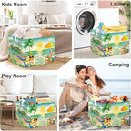 Summer Tropical Beach Storage Basket Collapsible Clothes Kid Laundry Hamper Palm Tree Large Picnic Basket Boy Girl Book Toy Box Bin, Green, 36L