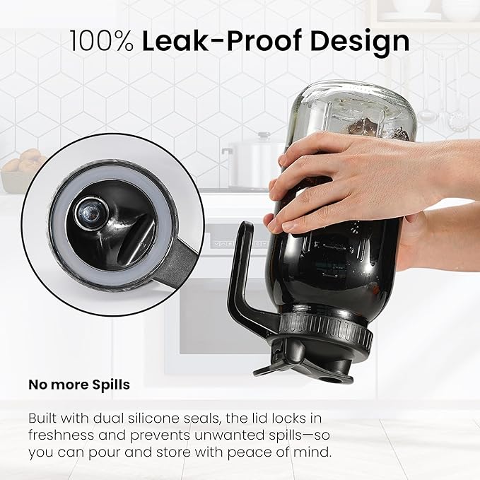 64oz Mason Jar Pitcher - Airtight & Leakproof Glass Pitchers with Handle and Lid, Perfect for Breastmilk, Cold Brew and Sun Tea for Outside,2 Quart Mason Jar with Pour Spout Lid,1/2 Gallon Water Jug