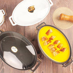 11" x 7.5" Ceramic Oval Casserole Dish with Glass Lid and rack, 40 OZ Serving Soup Tureen,Chafing Dish for Buffet, Family Food preserve Tray, Catering Casserole for Party Style, Black