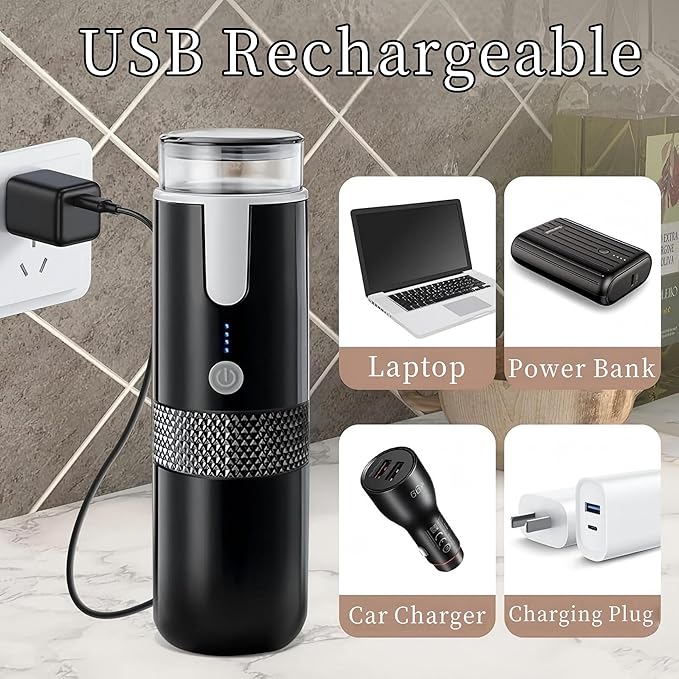 AUNMAS Portable Coffee Machine Travel, Car Espresso Maker Handheld Coffee Maker Manually Operated for Camping Hiking Electric Espresso Machine Compatible for Capsules