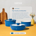 CAROTE 15Pcs Ceramic Cookware Set, Pots and Pans Set Non stick, Non Toxic Cookware Detachable Handle, Induction Cookware, Dishwasher/Oven Safe, RV/Camping, PFAS Free, Blue&Gold