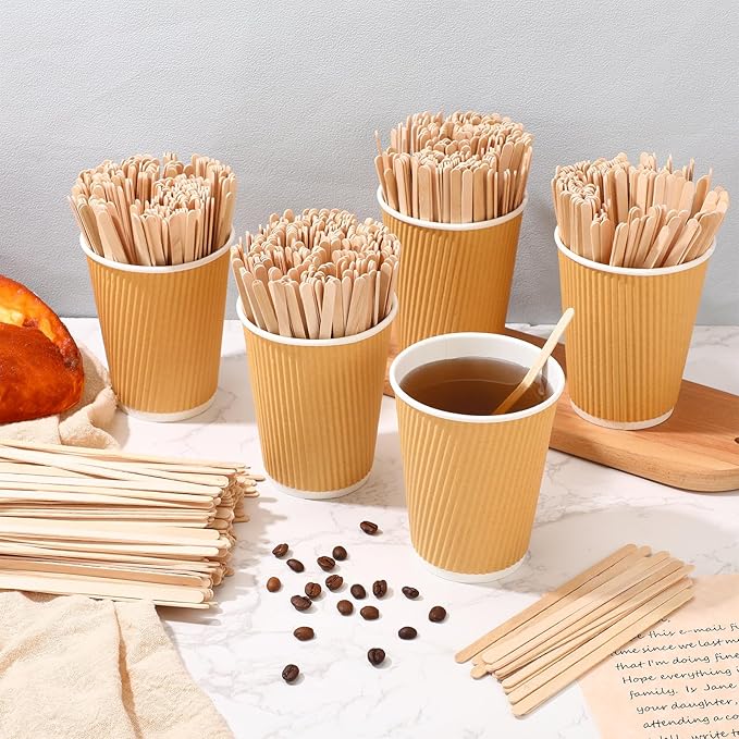 Meanplan 4000 Pack Birch Wood Coffee Stir Sticks 5.5 Inch Disposable Wooden Coffee Stirrers Bulk Long Tea Stirring Stick Round End Swizzle Beverage Mixer for Cocktail Hot Chocolate Drink Summer