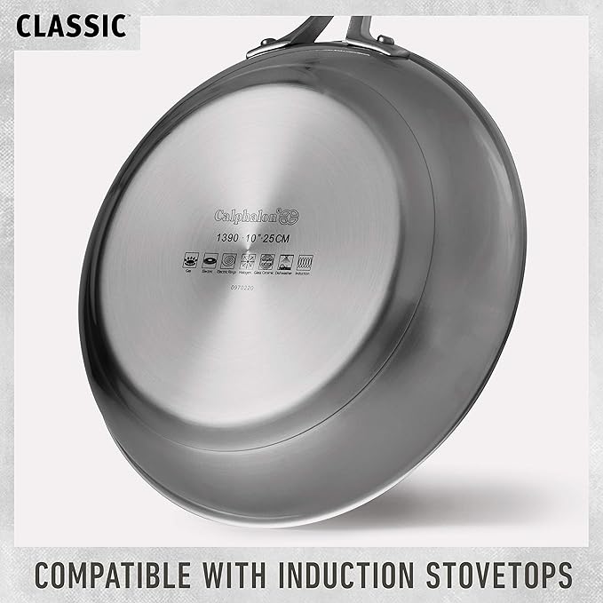Calphalon Classic Stainless Steel Cookware Set, 10-Piece, Impact-Bonded Aluminum Base, Stay-Cool Handles