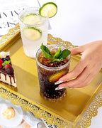 Ciaell 12 Pack Romantic Plastic Water Glasses - 14 Oz Clear Vintage Drinking Glasses, Embossed Ribbed Plastic Cups, Textured Striped Drinkware Set for Juice, Beverages, Beer, Cocktail