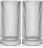 Ribbed Highball Glasses 16 oz - Set of 4 Vertical Drinking Glassware - Fits For Home Bars, Offices, or Restaurants - Water Glass Cups Dishwasher Safe
