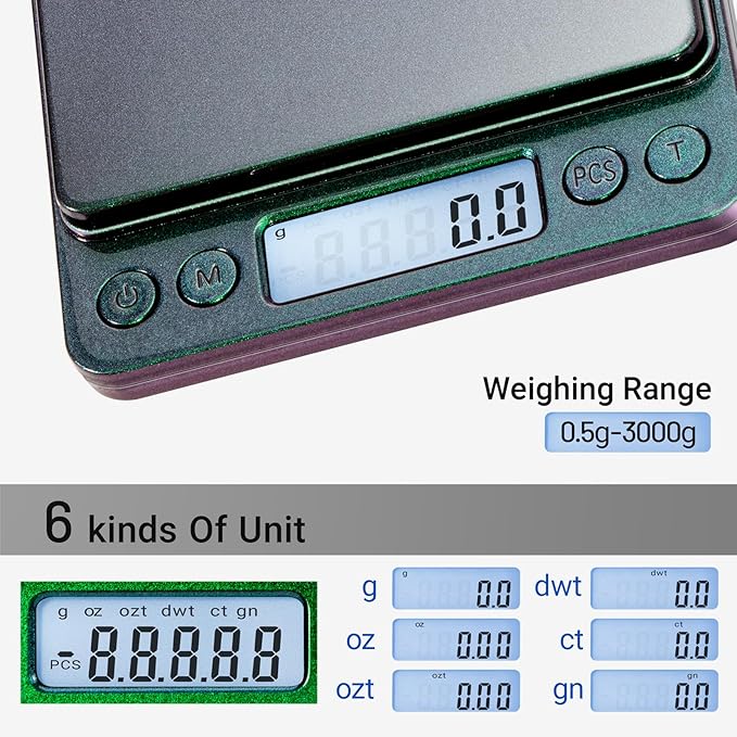 Fuzion Digital Scale .1 Gram Accuracy, 3000g Mini Food Scales for Herb, Spice, Jewelry, Gold, Small Food Scale - Weight Gram and Oz