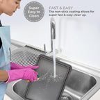 PERLLI Non-Stick 3-Piece Baking Pan Set, BPA-Free Gray Carbon Steel Bakeware Set, Stackable Kitchen Oven Set, Cookie Sheet, Baking Tray, Baking Sheet Set, Oven Safe (446°F)