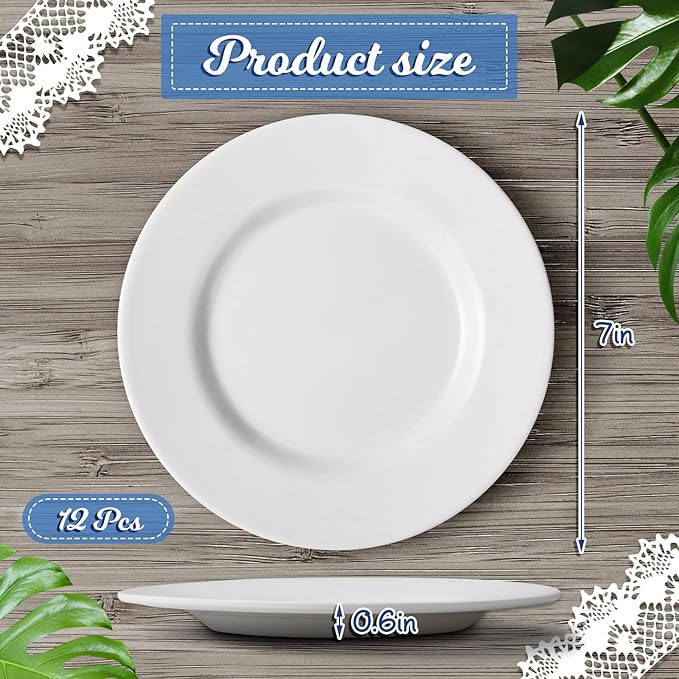 Hushee 12 Pack 7 Inch White Dessert Plates/salad Dishes Set, Melamine Small Dinner Plates Round Serving Dishes for Snacks, Bread, Fruit, Cake and Salad, Home Restaurant Supplies