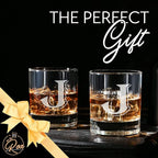 On The Rox Drinks (J-Monogram)- 4 Piece Set of 11 Ounce Engraved Heavy Base Rocks Glasses- Quality Elegant Glass-Multi-Purpose Beverage-Rocks Glass- Gift for any Occasion